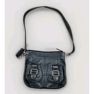 TIGNANELLO Black Leather Shoulder Bag Purse Front Pocket Braid